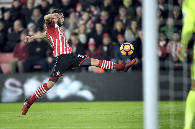 Southampton's Sam McQueen takes a shot during the Premier League match at St Mary's Stadium, Southampton. (Photo by Daniel Hambury/PA Images via Getty Images)