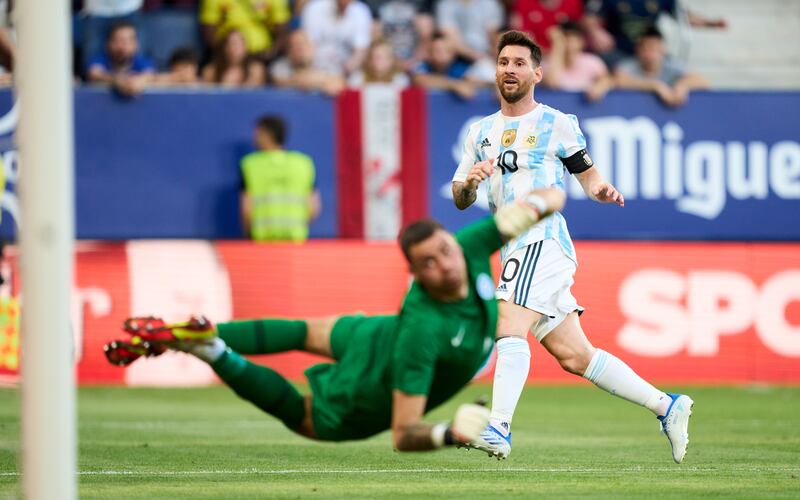 Lionel Messi of Argentina  scoring his team's second goal. Getty Images