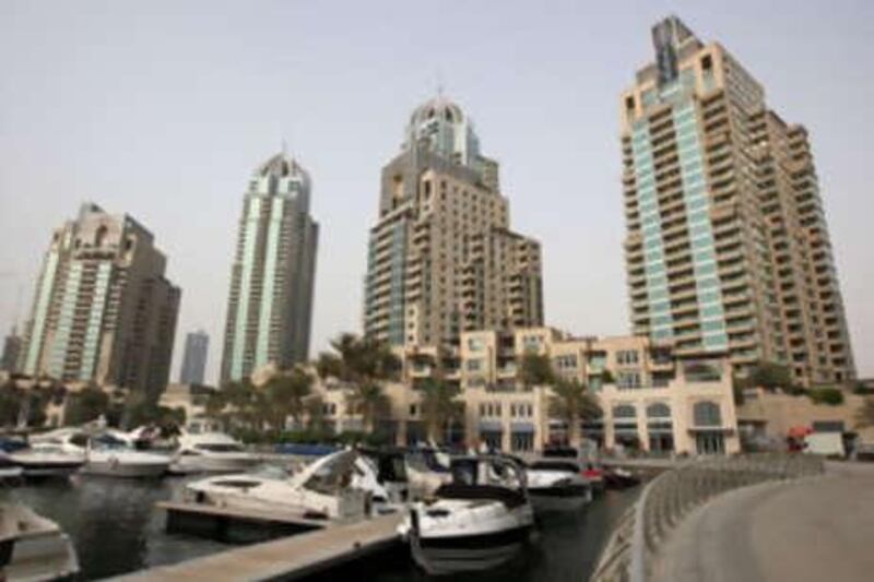 View of the Emaar Dubai Marina Towers. The Arab world's largest property developer has seen its share price drop 37 per cent since January.