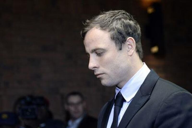 South African Olympic sprinter Oscar Pistorius appears at the Magistrate Court in Pretoria today.