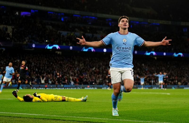 Manchester City's Julian Alvarez celebrates scoring. PA