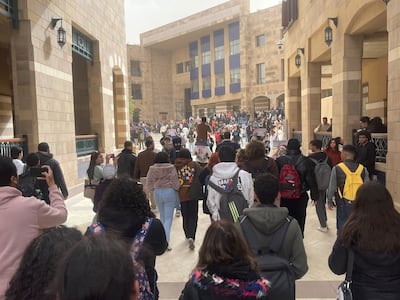 Students at the American University in Cairo who held a strike on Wednesday to protest against a rise in fees.