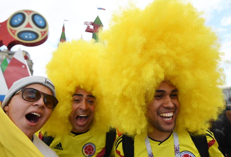 These Colombian fans are making it easy to be spotted in Moscow. EPA
