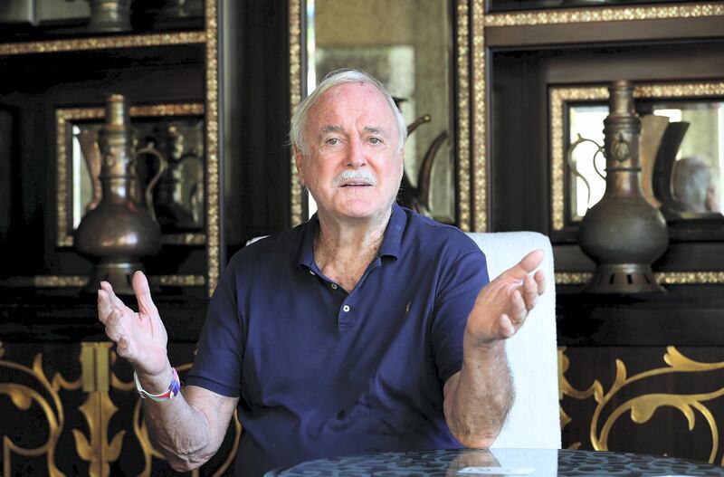 DUBAI , UNITED ARAB EMIRATES , December 6 – John Cleese, an English actor, comedian, screenwriter and producer giving different expression during the photoshoot at the One and Only Royal Mirage hotel in Dubai. ( Pawan Singh / The National ) For Arts & Culture/Online/Instagram. Story by Saeed 