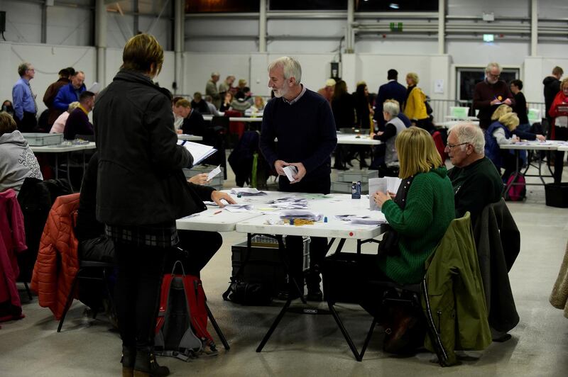 Ballots are tallied at a counting centre for Britain's general election at Royal Welsh Showground, Builth Wells, Britain.  Reuters