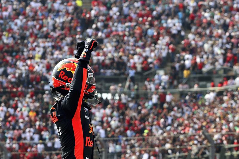 MEXICO CITY, MEXICO - OCTOBER 29: Race winner Max Verstappen of Netherlands and Red Bull Racing celebrates in parc ferme during the Formula One Grand Prix of Mexico at Autodromo Hermanos Rodriguez on October 29, 2017 in Mexico City, Mexico.   Mark Thompson/Getty Images/AFP
