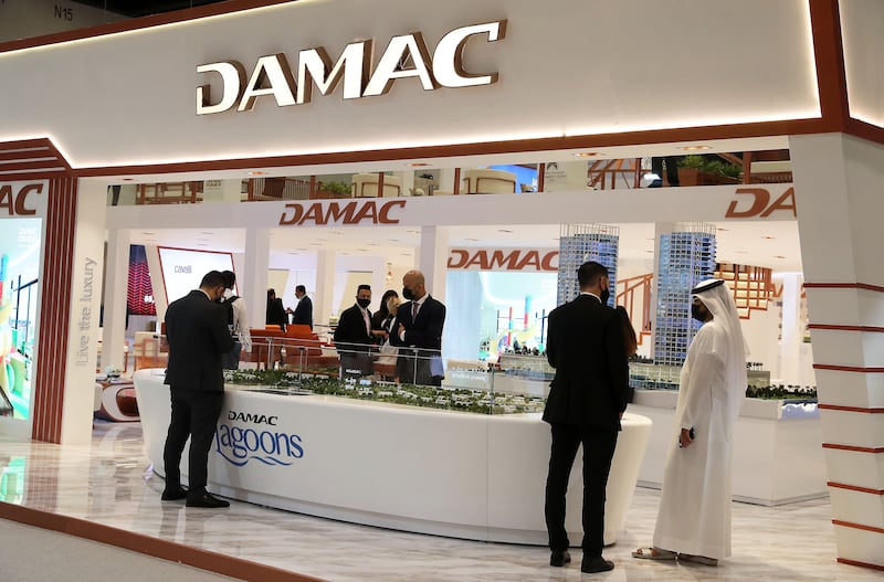 Visitors at the Damac stand on the first day of Cityscape Global.