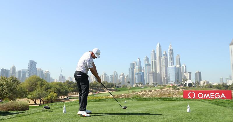 England's Justin Rose tees-off on the eighth during Day 1 of the Omega Dubai Desert Classic at Emirates Golf Club on Thursday, January 28. Getty