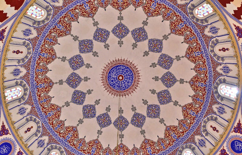 The intricate mosaics on the ceiling of Banya Bashi mosque 
