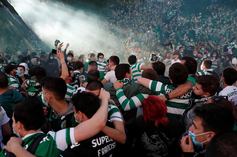 Sporting Lisbon fans outside the stadium before a Primeira Liga match against Boavista in Lisbon, Portugal. Sporting won 1-0 to clinch their first Portuguese title in 19 years. Reuters