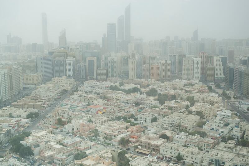 A fog / sand storm hovers above  the Al Wahda neighborhood as scene from the Al Wahda Millenium Hotel in Abu Dhabi, United Arab Emirates on Saturday April, 6, 2013.  RJ Mickelson / The National