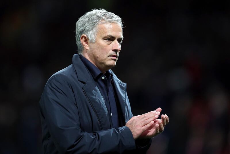 ManU coach Jose Mourinho leaves the field at the end of the Champions League group H soccer match between Manchester United and Valencia at Old Trafford Stadium in Manchester, England, Tuesday Oct. 2, 2018. (AP Photo/Jon Super)