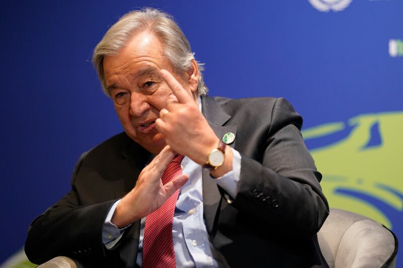 UN Secretary General Antonio Guterres gestures during an interview at the summit. AP Photo