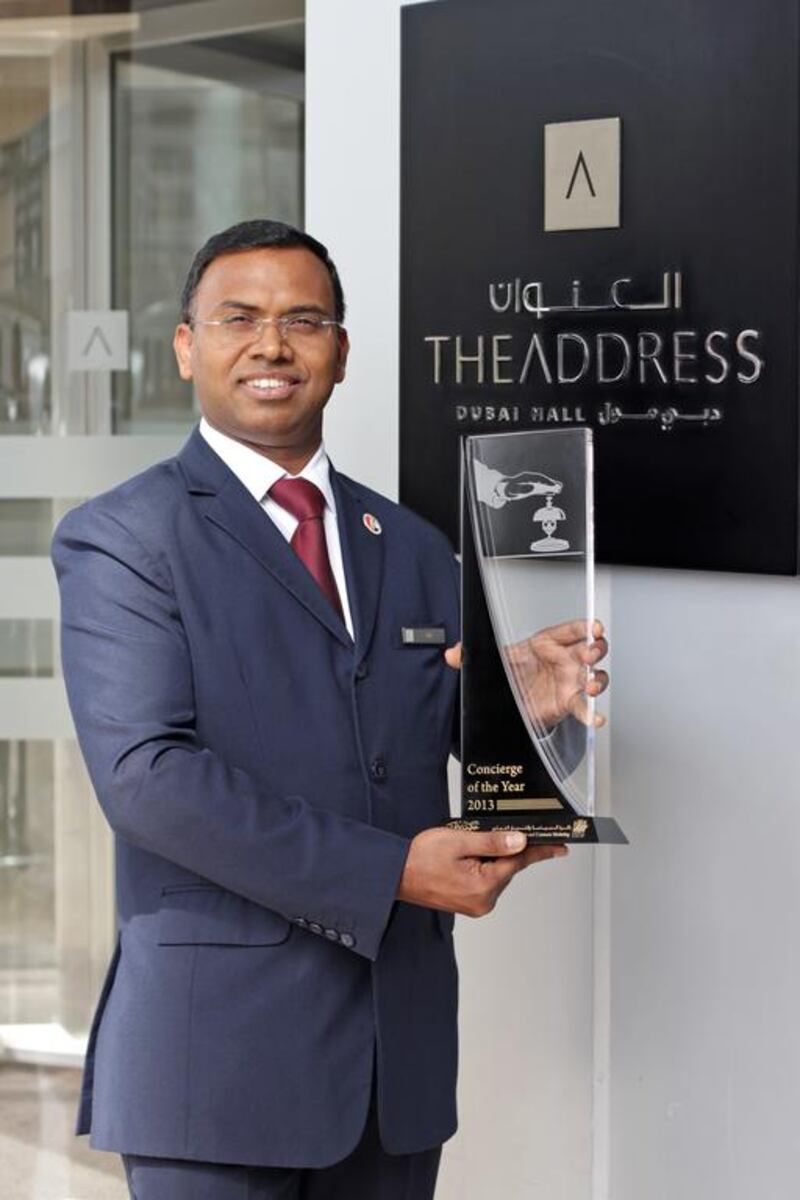 Maunawar Ali  was awarded Concierge of the Year. Courtesy The Address Dubai Mall