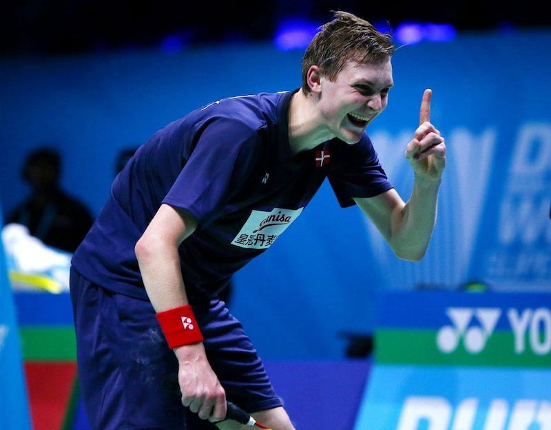 Viktor Axelsen of Denmark celebrates winning the men's final match against Tian Houwei at the Dubai World Superseries Finals on Sunday. Charlie Crowhurst / Getty Images / December 18, 2016