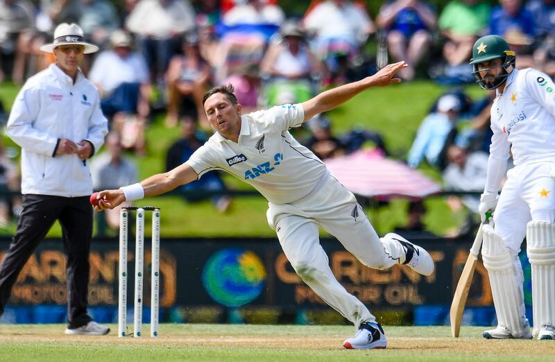 New Zealand bowler Trent Boult fields the ball. AP