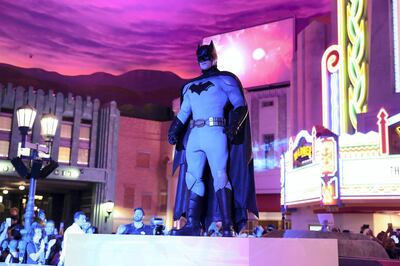 ABU DHABI ,  UNITED ARAB EMIRATES , SEPTEMBER 21 – 2019 :- Batman during the Guinness World Record for the Batman’s 80th anniversary held at Warner Bros  in Abu Dhabi. ( Pawan Singh / The National ) For News/Online/Instagram