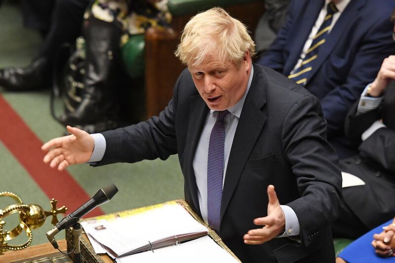 A handout photograph released by the UK Parliament shows Britain's Prime Minister Boris Johnson speaking in the House of Commons in central London on February 12, 2020, during the weekley Prime Minister's Questions (PMQs) session.   - RESTRICTED TO EDITORIAL USE - NO USE FOR ENTERTAINMENT, SATIRICAL, ADVERTISING PURPOSES - MANDATORY CREDIT " AFP PHOTO / Jessica Taylor /UK Parliament"
 / AFP / UK PARLIAMENT / JESSICA TAYLOR / RESTRICTED TO EDITORIAL USE - NO USE FOR ENTERTAINMENT, SATIRICAL, ADVERTISING PURPOSES - MANDATORY CREDIT " AFP PHOTO / Jessica Taylor /UK Parliament"
