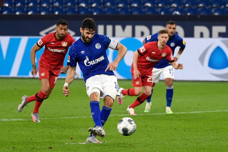 Schalke midfielder Daniel Caligiuri opens the scoring during his team's draw against Bayer Leverkusen in the Bundesliga at the Veltins Arena on Sunday, June 14. AP