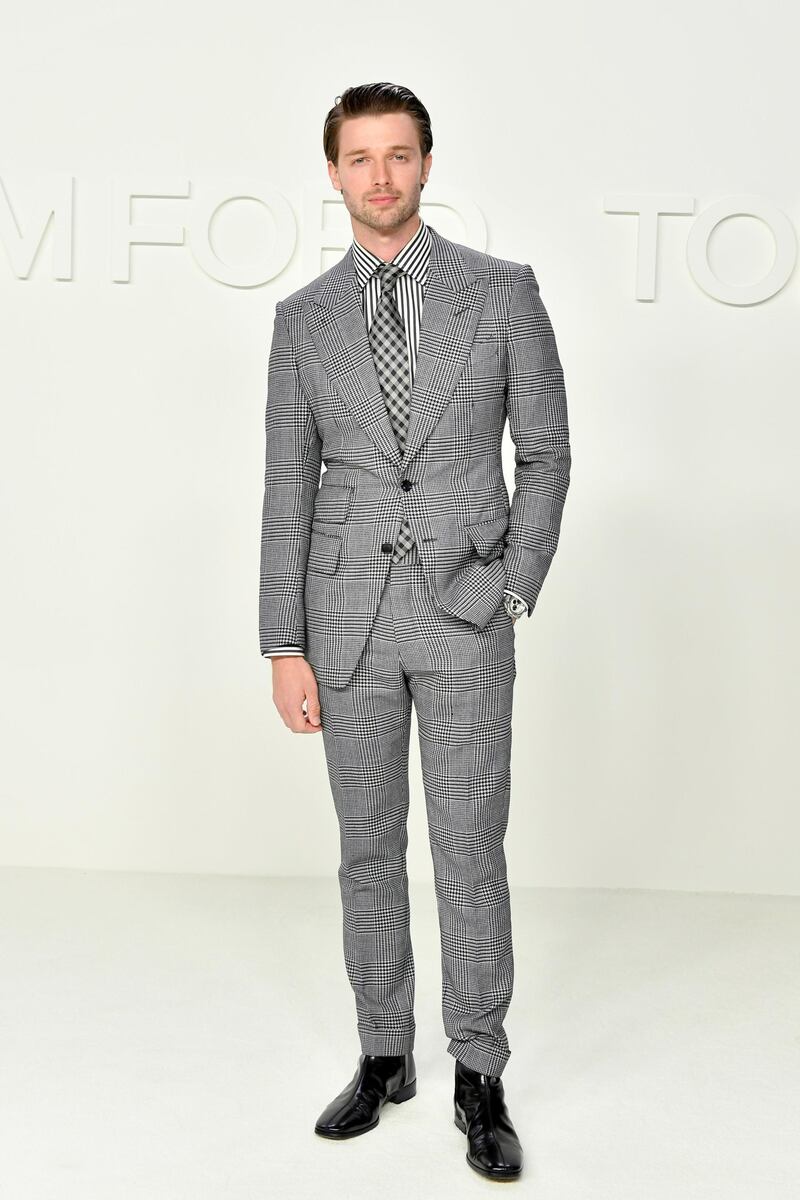 Patrick Schwarzenegger attends the Tom Ford show during New York Fashion Week on February 7, 2020, in Los Angeles. AFP