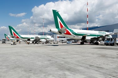 Alitalia planes on the tarmac at Fiumicino International Airport in Rome. The airline's successor, ITA, has been struggling to get off the ground due to a dispute with the EU over state aid rules. Reuters