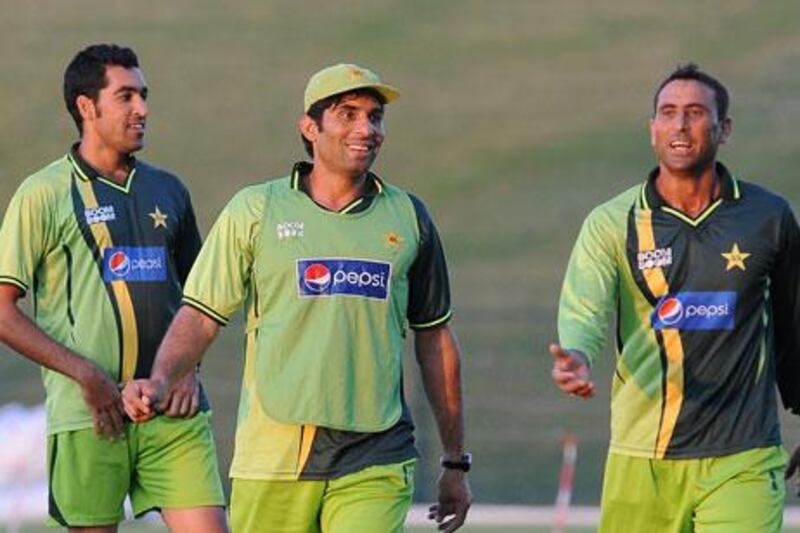 Misbah-ul-Haq, centre, the Pakistan captain, may decide to rest Umar Gul, left.