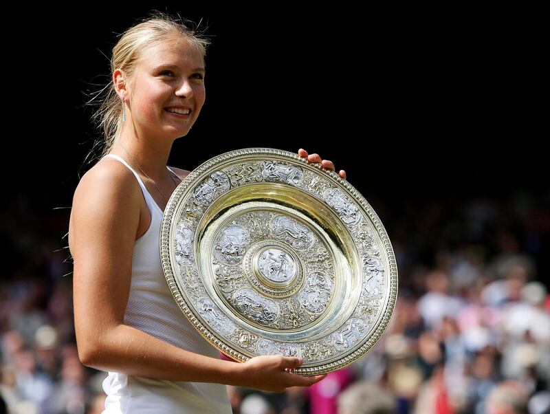 Maria Sharapova after beating Serena Williams to win Wimbledon in 2004. Getty