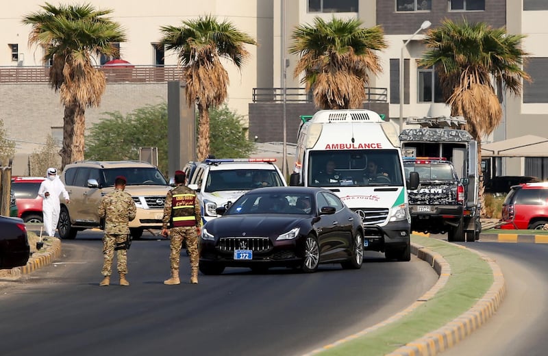 Ambulance carrying body of the late Emir Sheikh Sabah Al Sabah arrives at Bilal bin Rabah mosque for funeral prayers in Kuwait City, Kuwait.  EPA