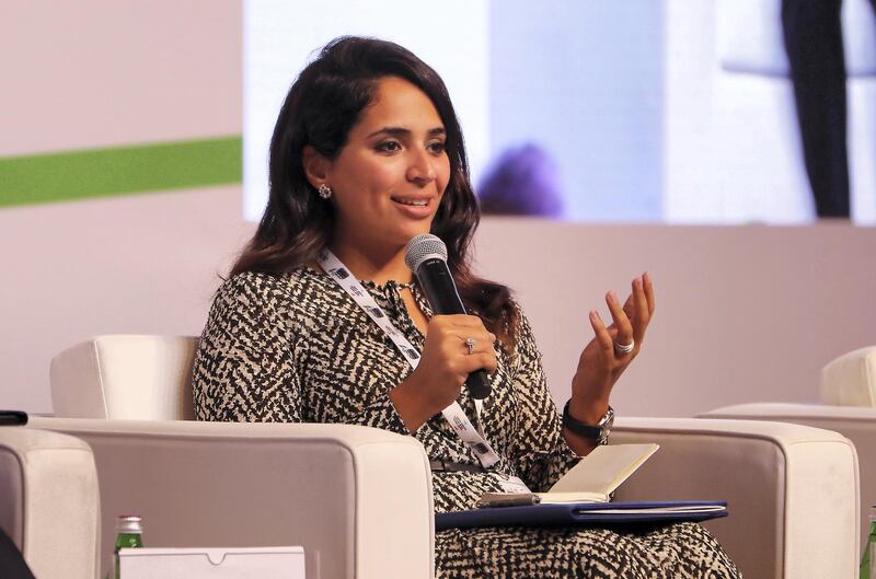 ABU DHABI , UNITED ARAB EMIRATES , November 14  – 2018 :-  Dr. Muneera Al Khalifa ,Executive Director, Bahrain Institute of Diplomacy speaking during the session on ‘Diplomatic Training in the 21st Century’ at the Diplocon , Abu Dhabi Diplomacy Conference 2018 held at the St. Regis Saadiyat Island Resort in Abu Dhabi. ( Pawan Singh / The National ) For News. Story by Gill Duncan / Daniel Sanderson