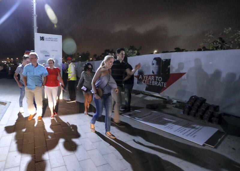 Abu Dhabi, U.A.E., November 12, 2018.  
Cancelled concert of Dua Lipa at the Louvre due to a sudden downpour and gusty winds.
Victor Besa / The National
Section:  NA
Reporter: