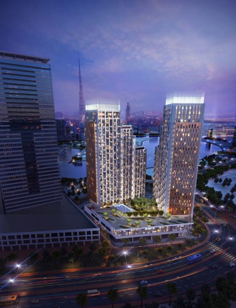 Above, Deyaar's four-star hotel apartment tower and a 30-storey residential tower called The Atria in Business Bay. Courtesy ASDA'A Burson-Marsteller
