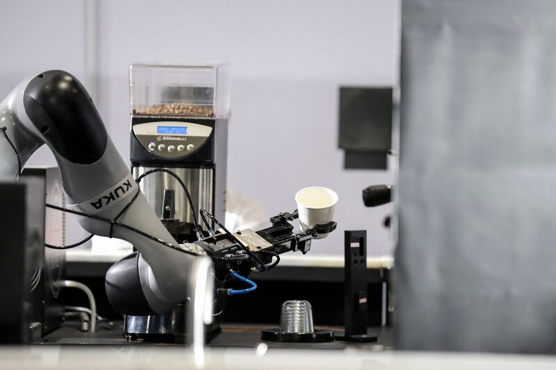 Robista, a robotic coffee maker made by BeyondX for Artificial Intelligence Technologies. Khushnum Bhandari / The National