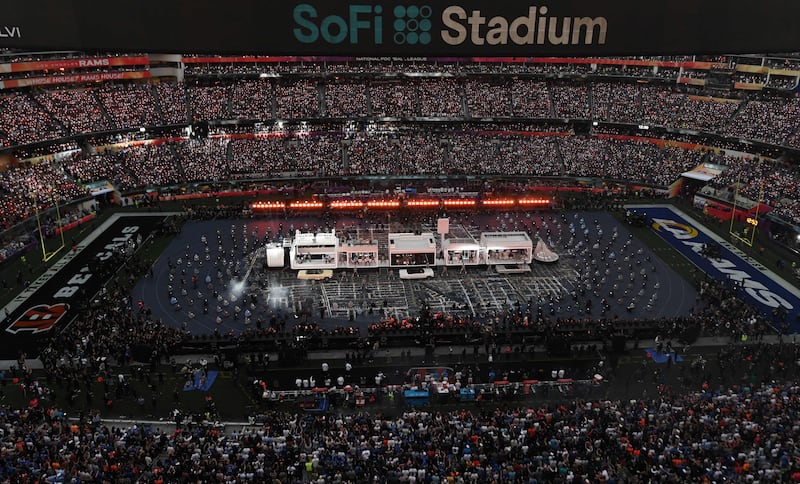 An aerial shot of the Super Bowl LVI half-time show. AFP
