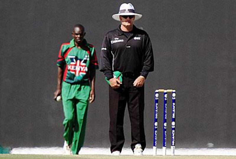 Paul Baldwin takes his position during the UAE-Kenya match on the first day of the ICC World Twenty20 qualifier at the Zayed stadium in Abu Dhabi.