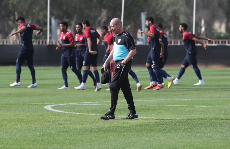 The Oman national football team take part in a training session in Abu Dhabi. AFP