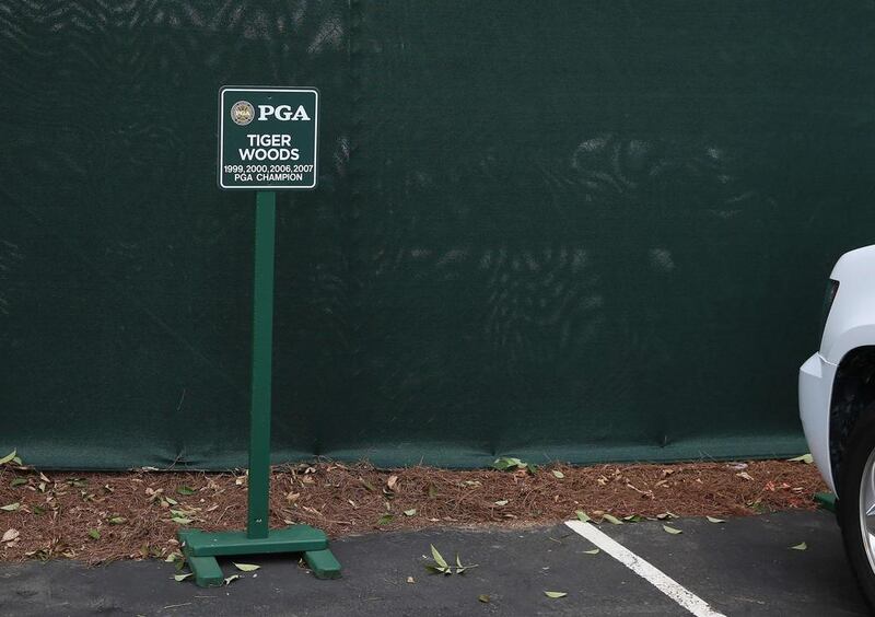 The vacant parking spot of Tiger Woods is seen near the clubhouse during a practice round prior to the start of the 96th PGA Championship at Valhalla Golf Club on August 5, 2014 in Louisville, Kentucky. Andrew Redington / Getty Images