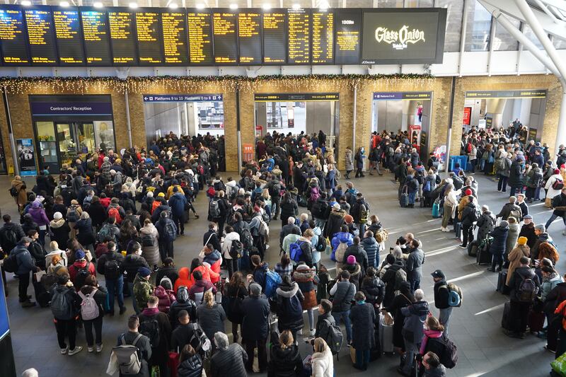 Passengers at a busy King's Cross station in London after a strike by RMT union members. PA