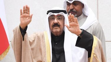 Kuwait's Emir Sheikh Meshal Al Ahmed Al Jaber appears during an oath-taking ceremony at a special session of the National Assembly in Kuwait City. EPA