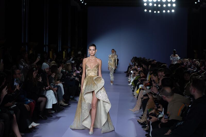 A look from the Georges Hobeika spring / summer 2020 show at Paris Haute Couture Fashion Week on January 20, 2020. EPA