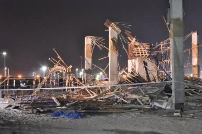 A committee made up of three experts from the judicial department has been tasked with investigating and examining the site in Madinat Zayed where the ceiling of the mosque collapsed, killing one Asian worker.Courtesy Security Media