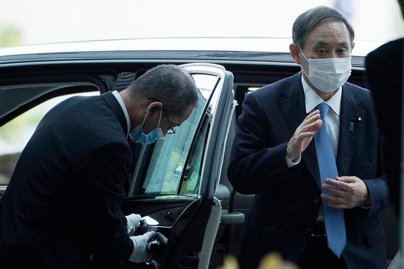 Yoshihide Suga arrives at the prime minister's office after being formally elected Japan’s prime minister in a parliamentary vote, succeeding Shinzo Abe, in Tokyo. AP Photo