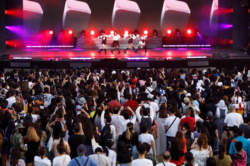 A view of the crowd and the Jubilee Stage during the Kite: K-pop in the Emirates 2021 concert at Expo 2020 Dubai.