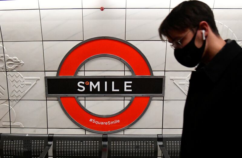 A London Underground tube sign at Bank station gives a positive message. Reuters