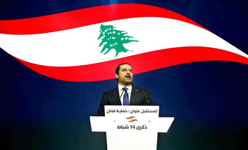 FILE - In this Wednesday, Feb. 14, 2018 file photo, Lebanese Prime Minister Saad Hariri, speaks during a ceremony to mark the 13th anniversary of the assassination of his father, former Prime Minister Rafik Hariri, in Beirut, Lebanon. The office of Lebanonâ€™s Prime Minister says he has received an invitation to visit Saudi Arabia from an envoy of the Gulf monarch. Itâ€™s the first such gesture following tension between the two countries in the wake of the now-reversed resignation of Saad Hariri. (AP Photo/Bilal Hussein, File)