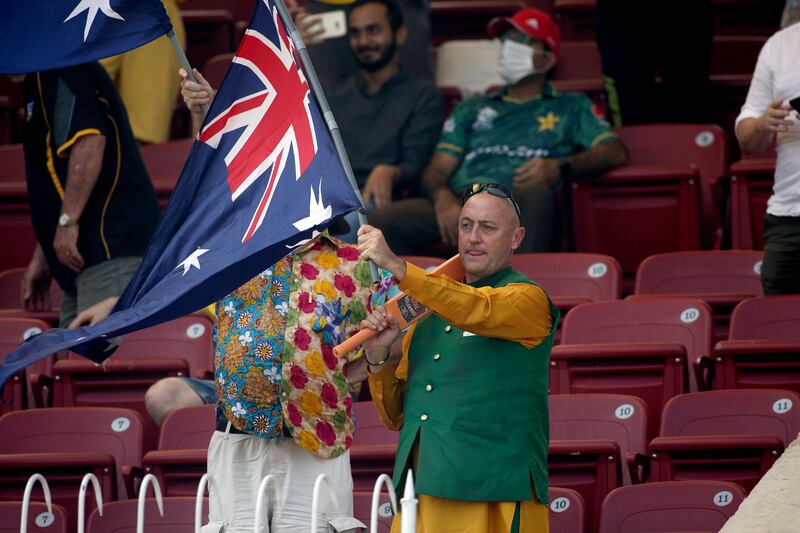Australia supporters at the Gaddafi Stadium in Lahore AP