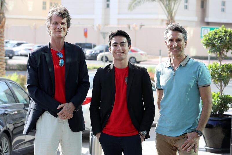 DUBAI , UNITED ARAB EMIRATES , JAN 07 – 2018 :-  Left to Right - Gov Van Ek , Co-founder of BitCar , Daniel Woodroof , Cars Specialist of BitCar and John Bulich , Co-founder & Technology Advisor of BitCar after the interview at the Radisson Blu hotel in Dubai Media City in Dubai. (Pawan Singh / The National) For Business. Story by Alice Haine