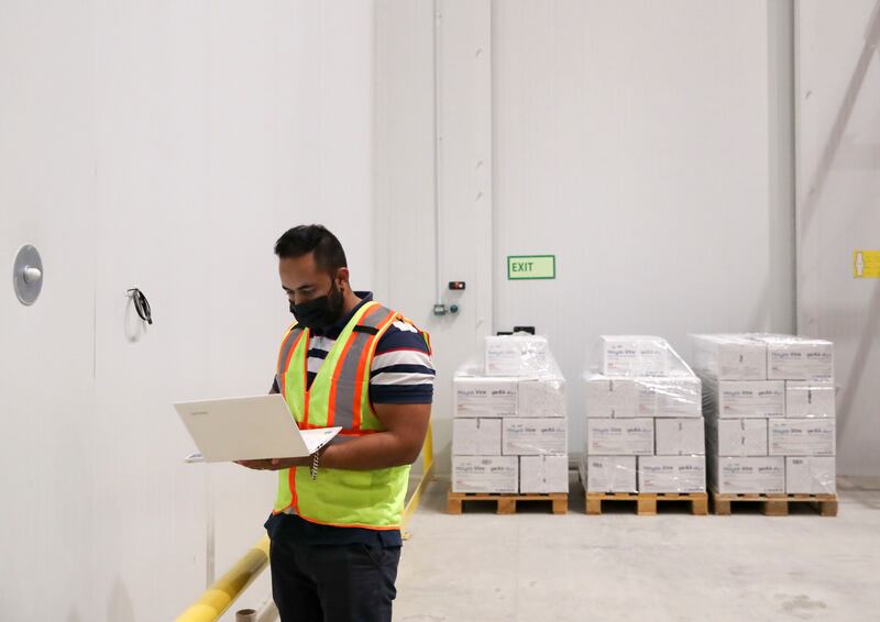 Boxes of vaccines at the Hope Consortium Vaccine Hub in Abu Dhabi.