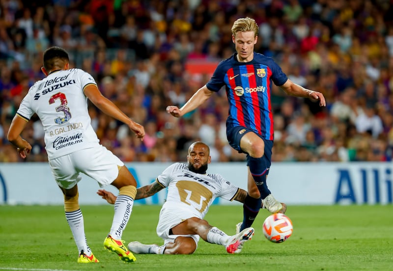SUBS: Frenkie de Jong 9 - On at half-time. Neat flick and then started the move which led to Barcelona’s fifth. Burst forward and was pulled back by Dani Alves, then in another move did the same, held him off to hit a pass with the outside of his foot. Then he scored the sixth goal after robbing the ball, moving forward and sending the goalkeeper the wrong way. Will it be his last at Camp Nou? AP Photo