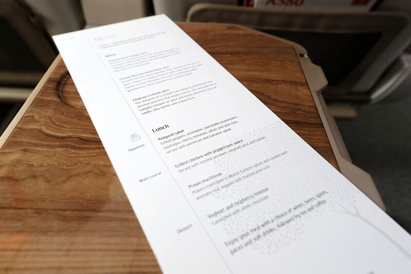 The cabin class offers passengers a distinct menu to choose from. 
