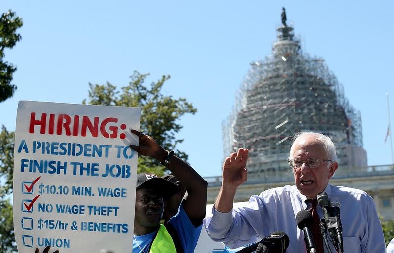 Former Democratic presidential candidate Bernie Sanders at a minimum wage rally in Washington DC. Win McNamee / Getty Images